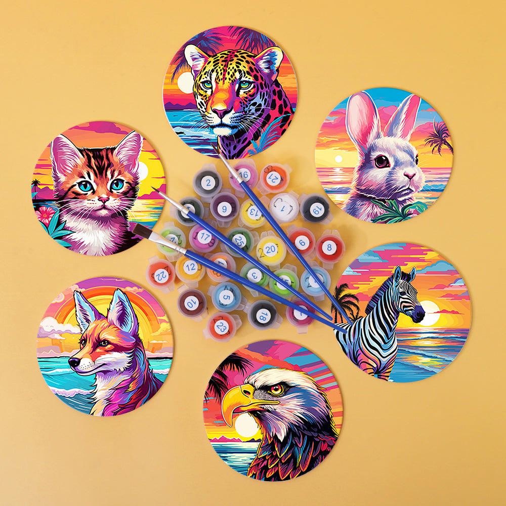 Animal Print Paint By Numbers Coaster Set (6 Pack)