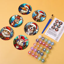 Load image into Gallery viewer, Animal with Christmas Hat Print Paint By Numbers Coaster Set (6 Pack)
