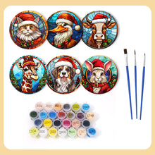 Load image into Gallery viewer, Animal with Christmas Hat Print Paint By Numbers Coaster Set (6 Pack)
