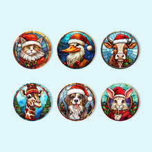 Load image into Gallery viewer, Animal with Christmas Hat Print Paint By Numbers Coaster Set (6 Pack)
