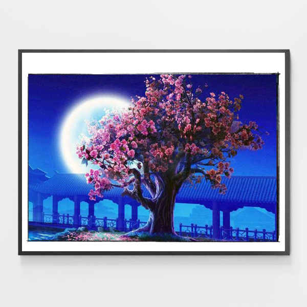 Cherry Blossoms Tree by Moonlight - DIY Paint by Numbers